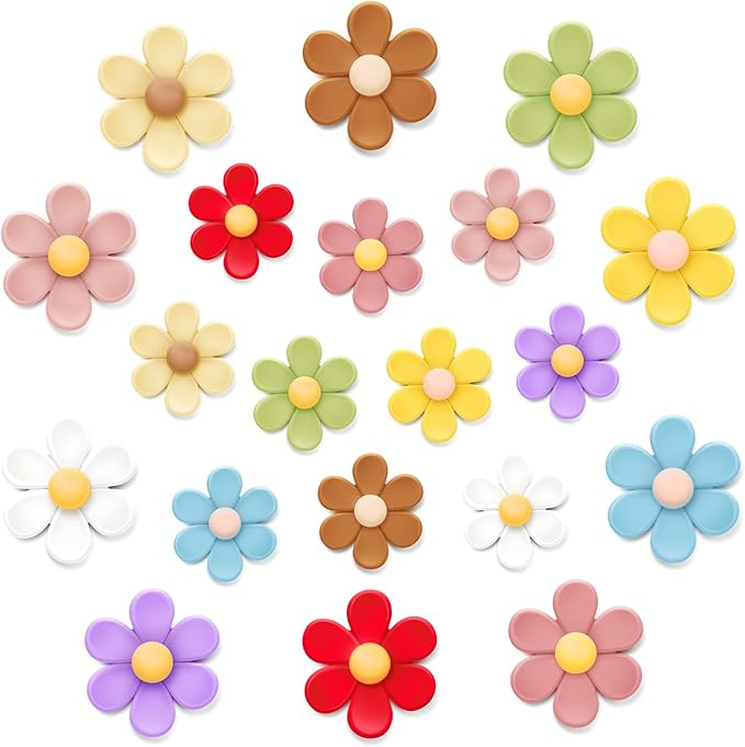 20 Pcs 3D Flower Fridge Magnets, Cute Fridge Magnets, Colorful Refrigerator Decorative Magnet for Whiteboard Locker Cabinet (10 Small + 10 Medium)