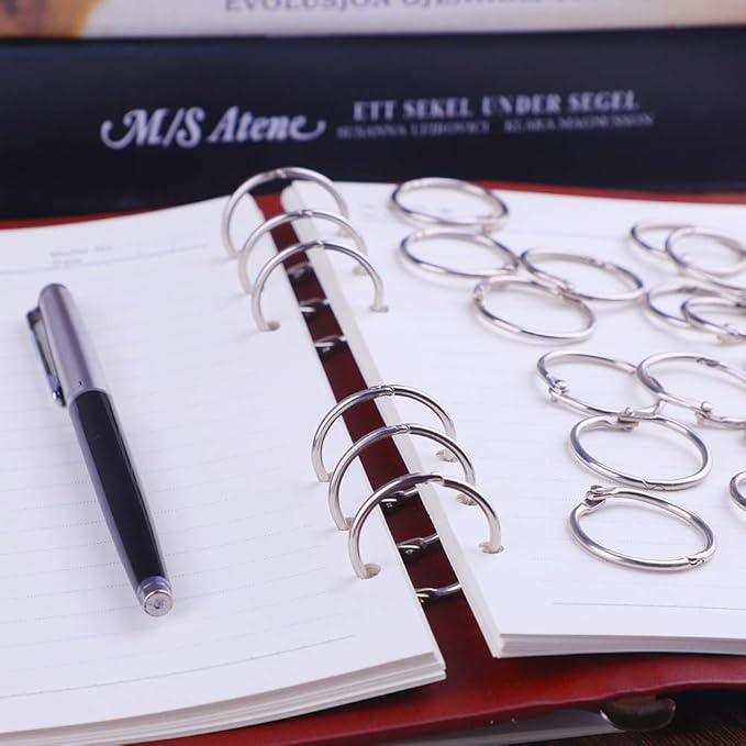 Antner 1.2 Inch Loose Leaf Binder Rings, 50 Pack Nickel Plated Small Metal Office Book Rings Keychain Keyrings for Paper, Index Cards, Flashcards, Scrapbooks, Home and Office Documents Organization