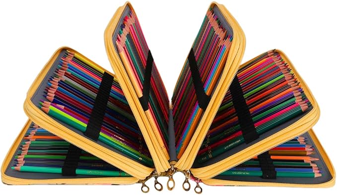 Vomgomfom 252 Slots Pencil Bag, 5-Layer Zipper Art Supply Organizer, PU Leather Portable Colored Pencil Case with Handle for 252 Watercolor Pens, Gel Pens (Yellow Flower)