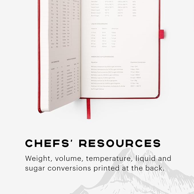 Stone Journal Chef Notebook – 13 × 21 cm Waterproof Paper, 144 Pages, Half Lined & Half Blank, Vegan Leather Hardcover, Kitchen Conversions, Premium Journal (Red)