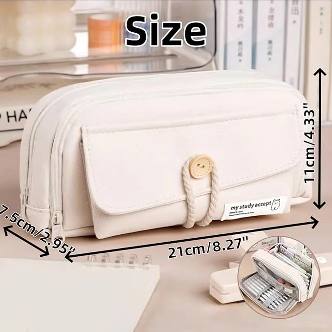 Simple Style Cotton Rope Pencil Holder - Large Capacity Multi-layered Pencil Case Organizer, Aesthetic Minimalist Fabric Pen Pouch with Zipper, Durable Eco-Friendly Pen Pouch Bag (White Set)