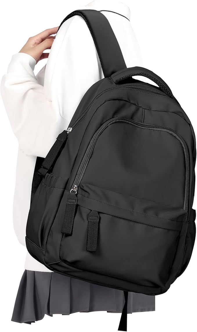winspansy Small Backpack For School Girls Boys Aesthetic Lightweight Travel Daypack Simple Cute Backpack For Women Men College High School Bookbag Fit 14 Inch Laptop,Black