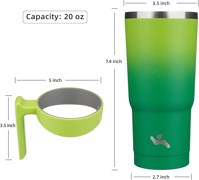 Konokyo 20 oz Tumbler with Handle and 2 Straw 2 Lid, Insulated Water Bottle Stainless Steel Vacuum Cup Reusable Travel Mug,Matcha Green