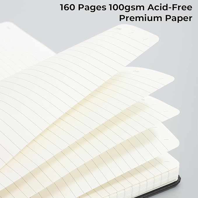 M&G Lined Journal Notebook, 160 Pages, A5 Medium Size 5.6" x 8" for Men Women, 100GSM Thick College Ruled Paper for Journaling, Writing, Work & Office, Leather Hardcover, Black