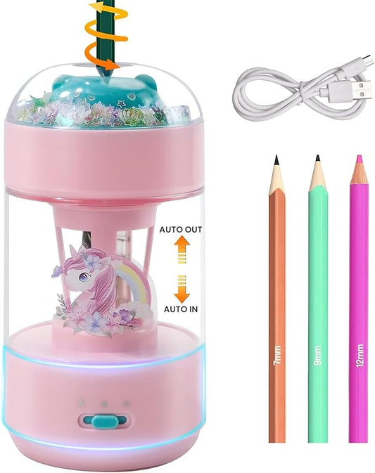 Electric Pencil Sharpener(6-8mm), Fully Automatic Colored Pencil Sharpener for Kids with Auto in & Out Rechargeable Sharpener for Classroom//Office/Home Kids Gift