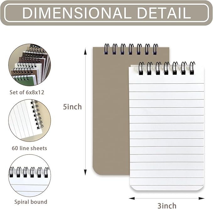KTOJOY 8 Pack Small Pocket Notebook Small 3x5 Spiral Notepads With Lined Pages, Small Top Spiral Notebook Little Mini Memo Steno Note Pads for Outdoor Home Office College School