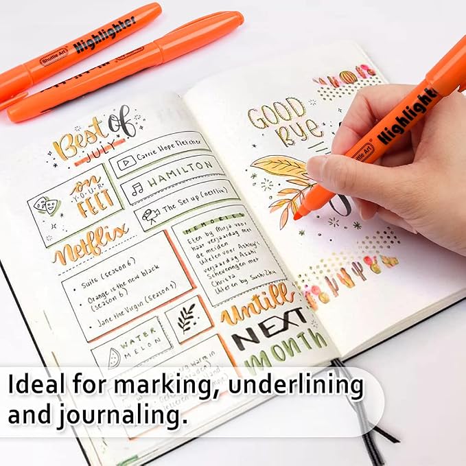 Shuttle Art Orange Highlighters, 30 Pack Highlighters Bright Colors, Chisel Tip Dry-Quickly Non-Toxic Highlighter markers for Adults Teachers Students Highlighting in the Home School Office