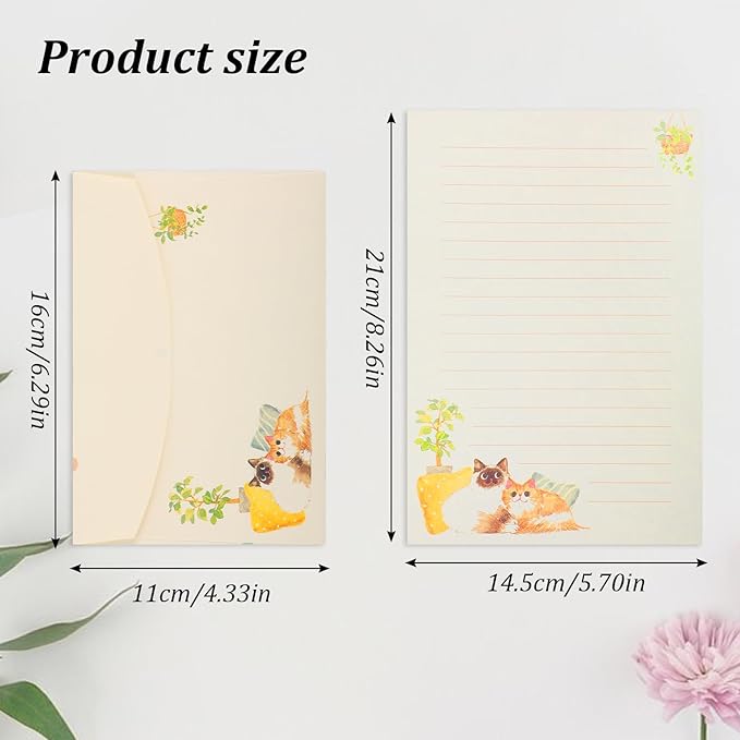 36 pcs Cat Stationery Paper and Envelopes Set, Warm Cute Cat Themed, Cute Letter Papers for Invitations Gift Decorations Holiday Party (24 Lined Stationery Paper with 12 Envelops)