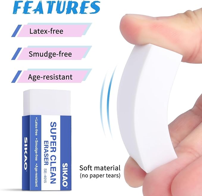 White Erasers, 60 Pack Block Pencil Erasers