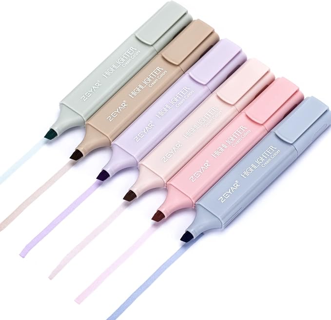 ZEYAR Highlighter Pen, Cream Colors Chisel Tip, Aesthetic Highlighter Marker, Water Based, Quick Dry, No Bleed, for Bible Study Notes School Office (6 Delight Colors)