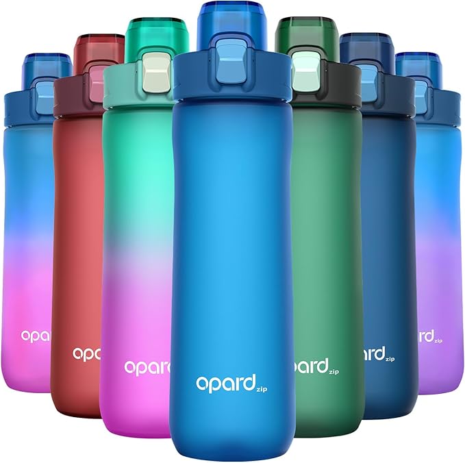 Opard Zip 20oz Plastic Water Bottle Dishwasher Safe, Leakproof Flip-Top Lid, BPA Free Tritan, Wide Mouth Reusable Kids Water Bottle for School Hiking Commuting Outdoor Travel and Gym