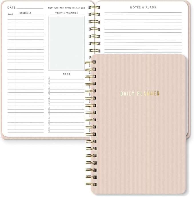 Sweetzer & Orange Daily Planner Notebook – Undated Two-Page Daily Layout with Hourly Schedule, To-Do List, Priorities, and Notes – 6.5" x 9.5" Spiral Bound Productivity Organizer – 160 Pages