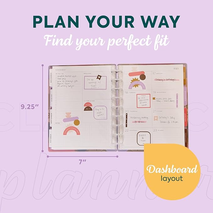 Happy Planner Disc-Bound Academic Planner July 2025–June 2026, Includes 3 Extra Months and 2 Sticker Sheets, Classic Size, 7" x 9.25", Dashboard Layout, Stacked Geos