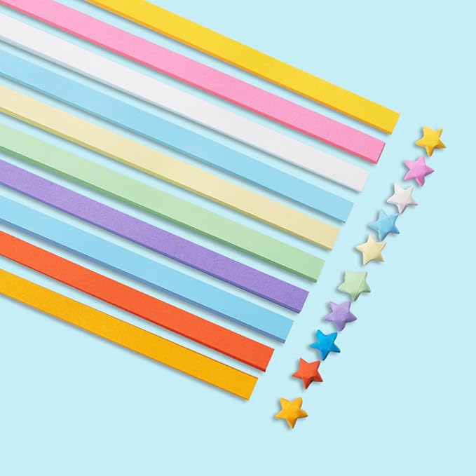 Origami Paper Stars, Colorful Handcraft Origami Lucky Star Paper DIY Paper Arts Creativity Hand Art Crafts (10-color mix (1350) sheets)