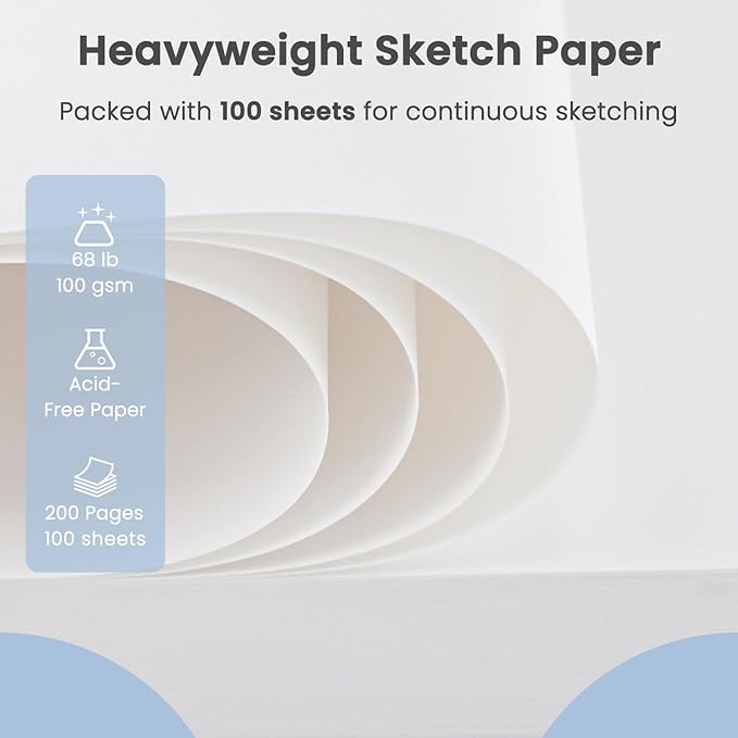 Cewei Drawing Pad 9x12, 100 Sheets Hardcover Spiral Bound, 68lb/100gsm White Paper Drawing Pad for Kids, Christmas Gifts for Grandkids & Art Gifts for Kids 8-12.