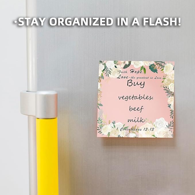 Floral Bible Verse 4-Pad/200 Sheets 3x3 Sticky Notes Set, Adorable Memo Pads with High-Adhesive, Reusable Tearable Post it Notes for Journal Planners Office School Home, Bulk Stationery Gift