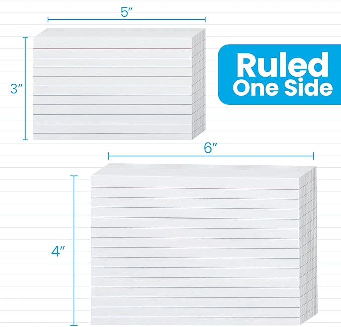 Oxford Ruled Index Cards 4"x6" (5 Packs of 100) & 3"x5" Cards (1 Pack of 300) - White, Lined on One Side, Blank on the Other - Ideal for Study Flashcards, Note Cards, Recipes, To-Do Lists & More