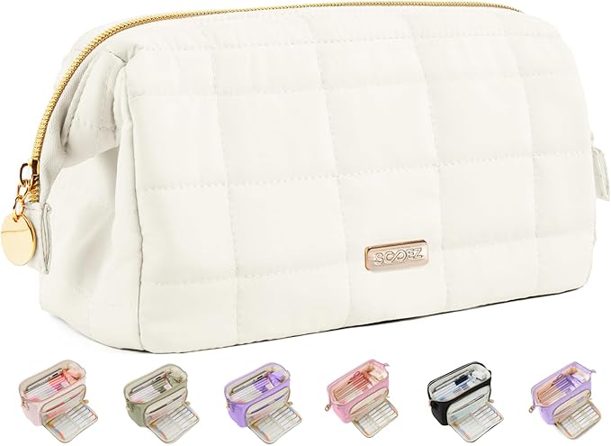Sooez Large Pencil Case Pouch, Soft Pencil Bag with Zipper, Pen Bag Wide Opening, School Supplies Cute Pencil Case for Girls Boy Men Women, Beige