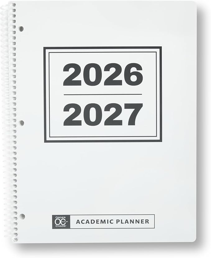 Order Out Of Chaos Academic Planner 2026-2027 Daily Weekly and Monthly Calendar, School Agenda Book, July 2026-June 2027 planner 8.5 x 11 Homework Organizer (White/Black)