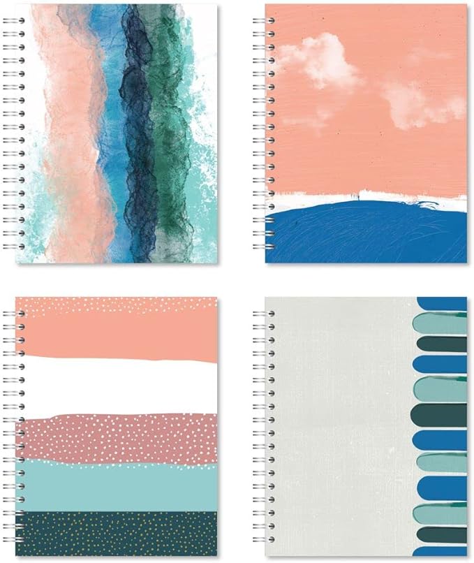Case of 24, Small Spiral Bound Notebooks, Sustainability Designed, 9.75”x 7.5", 70 sheets (140 pages) 100% Recycled College Ruled Pages,4 Cover Designs,White,12601cs