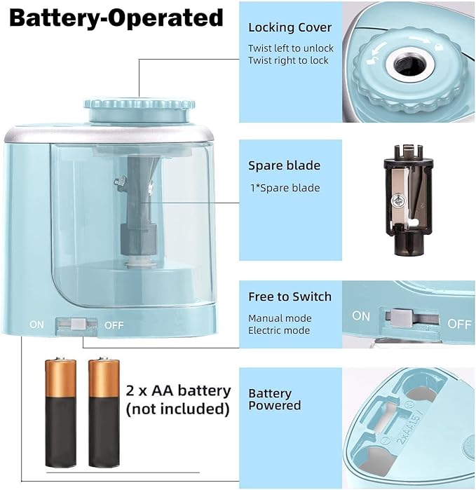 Aogwat Pencil Sharpener Electric Pencil Sharpener for Kids, Blade to Fast Sharpen, Suitable for No.2/School/Classroom/Office/Home (Blue)