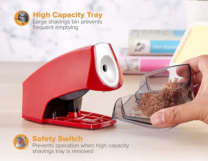Bostitch Office Electric Pencil Sharpener for Classroom & Desk Use, Heavy-Duty Stall-Free Motor, High-Capacity Shavings Tray, Red (Pack of 6)