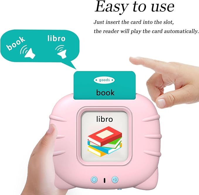 Startcan Spanish & English Talking Flash Cards for Toddlers 1 2 3 4 5 6, Audible Toys for Kids to Learn Spanish - 258 Cards and 516 Words(Pink)