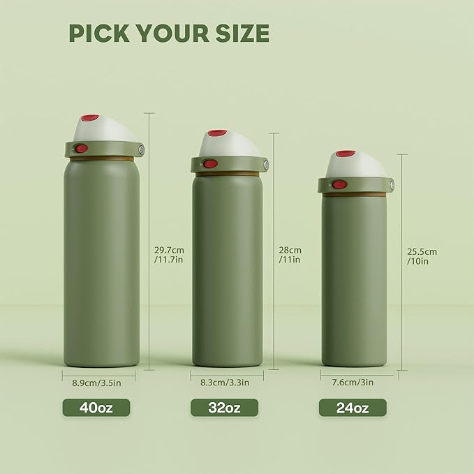 POWCAN 24 oz Insulated Water Bottle for Men: 2-in-1 Push-Button Spout & Quick-Flip Straw, Leakproof, Cold 24Hrs, Fits Car Cup Holder, Stainless Sports Bottle for Travel, Camping, Gift (Hunter Crest)