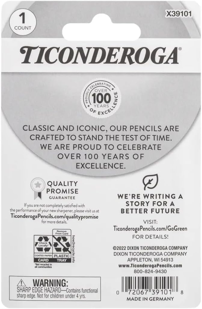 Ticonderoga My First Pencil Sharpener, 1 Hole, Large Barrel, Yellow/Green, Pack of 72
