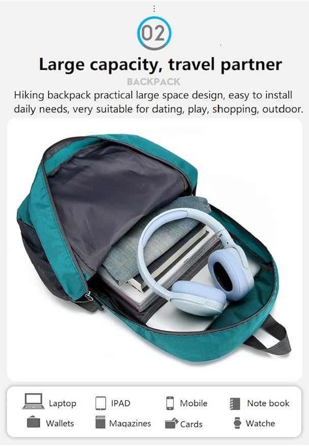 Ultra Lightweight-Packable-Hiking-Backpack Foldable Travel Camping Daypack Casual Outdoor Water-resistant 25L Backpacks (Lake Blue)