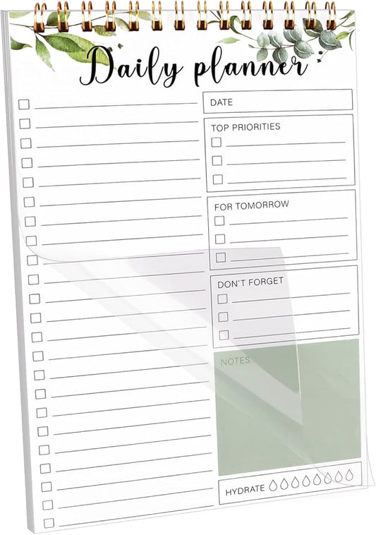 To Do List Notepad, 5.1x7.8 Inch Undated Daily Planner Spiral Notebook, 30 Sheets Multiple Functional Checklist Notepads for Office, School and Home (Green)