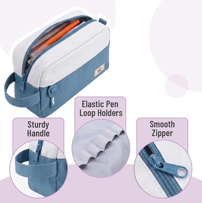 Mr. Pen- High Capacity Pencil Case, Large Pencil Pouch with 3 Compartments and 2 Pockets, Large Pencil Bag with Smooth Zipper, Cute Pencil Case Pouch Organizer, School Supplies for Teens