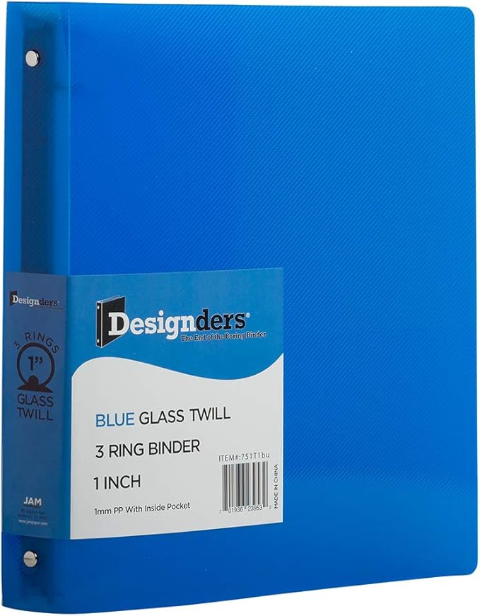 JAM PAPER Plastic 1 inch Binders - Assorted 3 Ring Binders (Red, Blue, Green & Orange) - 4/Pack