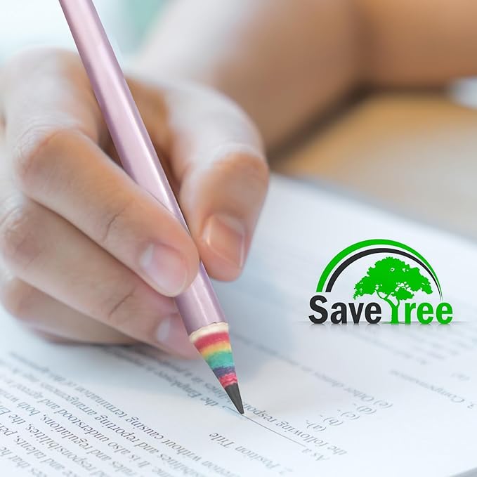 ECOTREE Pre-Sharpened Pencils #2 Eco Rainbow Paper Pencil for Kids Cute Number 2 Pencils with Erasers for School, Writing,12 Count