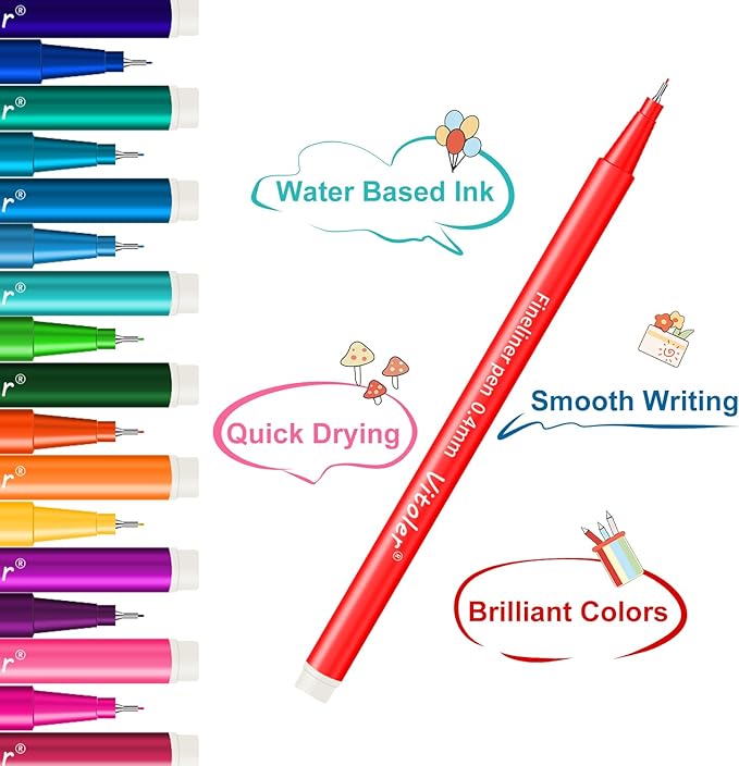 Vitoler Pens for Drawing Journaling,Planner,24 Pack 0.4mm,Colored Pens for Art Supplies Planner,Drawing,Journaling