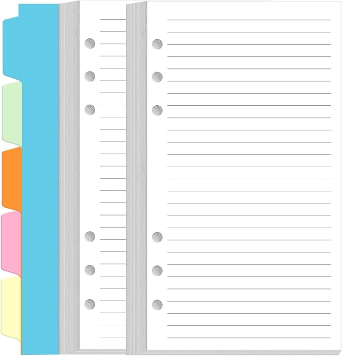 (2-Pack) A6 Lined Paper Refills for Filofax Personal Binder Planner - 160 Sheets/320 Pages Paper with 5 Colorful Binder Dividers, 3.75" x 6.75"