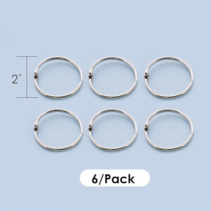 BAZIC Products Loose Leaf Binder Ring 2", Book Rings Binder Rings, Nickel Plated Steel Metal Ring for Flash Cards, Index Card, Keychain (6/Pack), 1-Pack