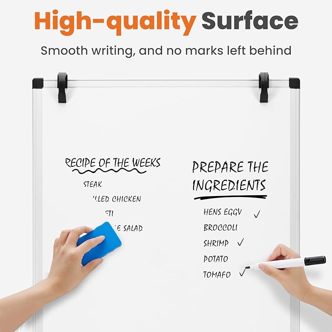 OLIXIS 40" x 28" Magnetic White Board with Stand, Standing Dry Erase Board, Whiteboard with 1 Dry Eraser & 2 Multicolor Markers & 4 Magnetic Pins, Aluminium Frame for Home, School, Office, White