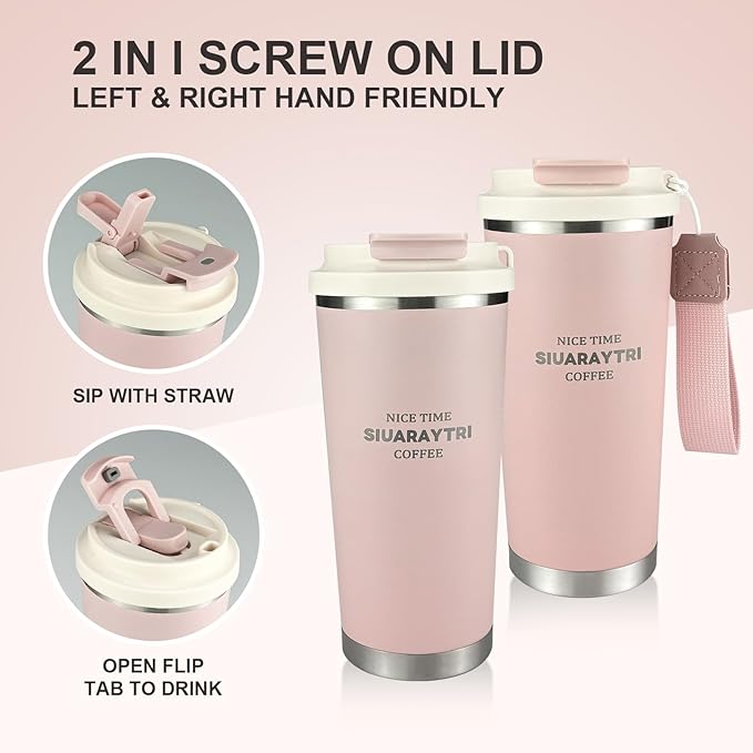 20oz Tumbler Stainless Steel Vacuum Insulated Coffee Travel Mug Reusable Iced Coffee Cup Hot Coffee Travel Mug with lid and straw Cupholder Friendly Leak-Proof BPA Free (Pink)