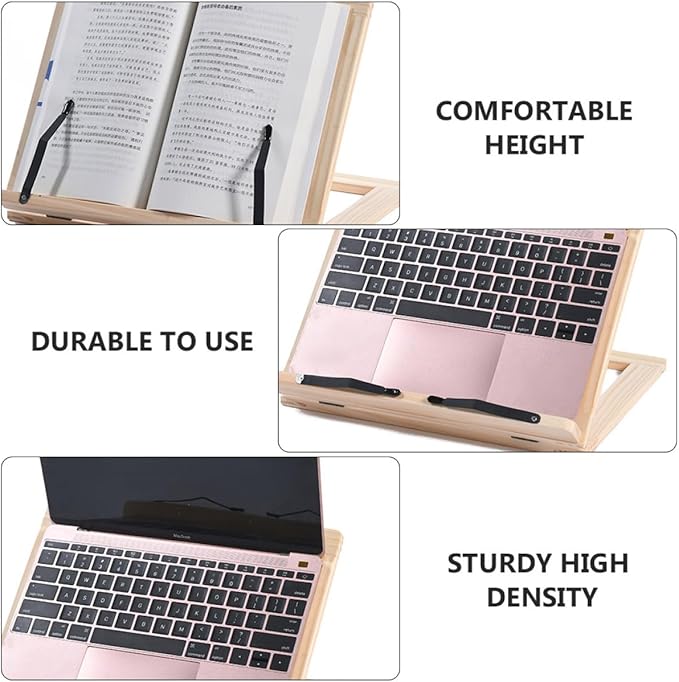 Wooden Reading Holder Book Stand with Iron Clamp Desktop Book Rest Rack Hands-Free Reading Platform for Students and Adults