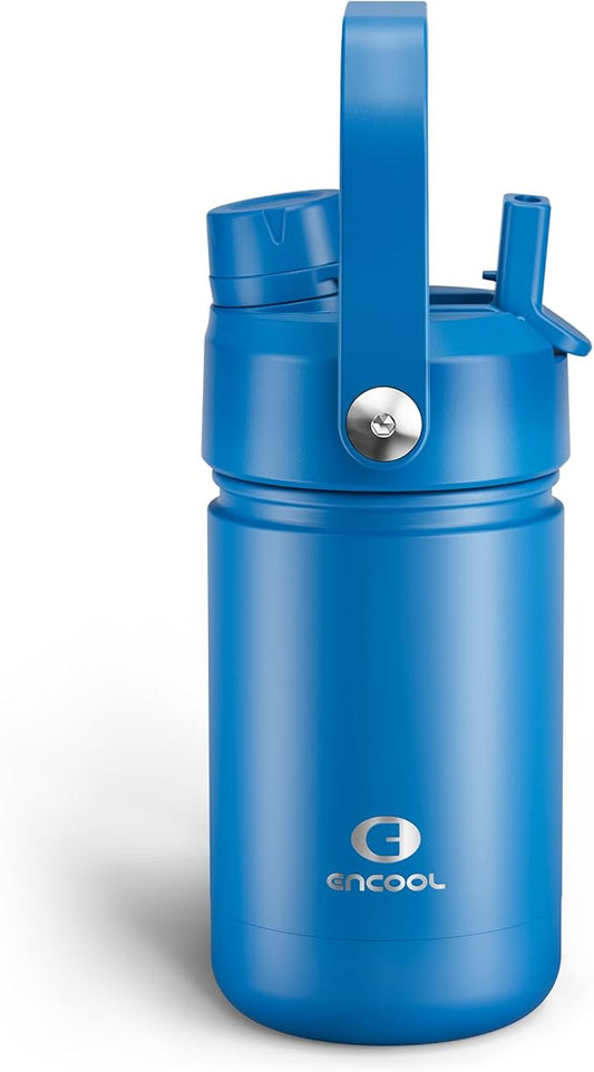 Kids Insulated Water Bottle with Straw - 12oz Stainless Steel Water Bottle with Dual Spouts, Leak-Proof, BPA-Free, Double Wall Vacuum Keeps Cold for 24 Hours for Sports, Travel, School (Celtic Blue)