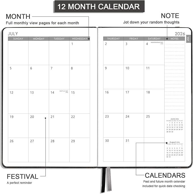 Planner 2026-2027 - 2026-2027 Planner Weekly and Monthly, Jul. 2026 - Jun. 2027, 5.75" x 8.25", Leather Planners with Thick Paper, Hardcover, Pen Loop, Back Pocket with Notes Pages - Grey