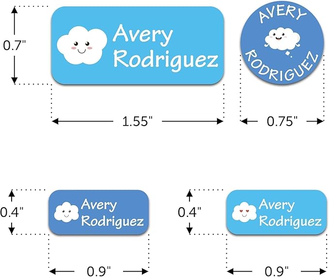 Waterproof Custom Name Stickers (135 Labels) - Personalized Daycare Labels for Clothing, Water Bottles, Lunch Boxes & School Supplies - Ideal for Camp & Daycare - No-Iron (Clouds)