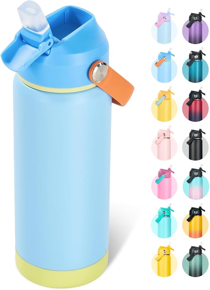 Fijinhom 18oz Insulated Stainless Steel Water Bottle, Wide Mouth Double Wall Vacuum, Silicone Straw, Sweat & Leak Proof, BPA Free Insulated Water Flask for Travel, Keep Cold 24h Hot 12h, Cerulean