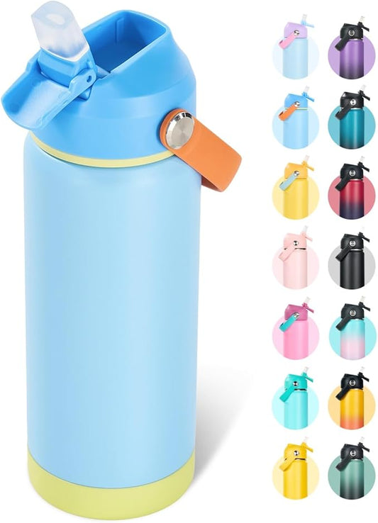 Fijinhom 18oz Insulated Stainless Steel Water Bottle, Wide Mouth Double Wall Vacuum, Silicone Straw, Sweat & Leak Proof, BPA Free Insulated Water Flask for Travel, Keep Cold 24h Hot 12h, Cerulean