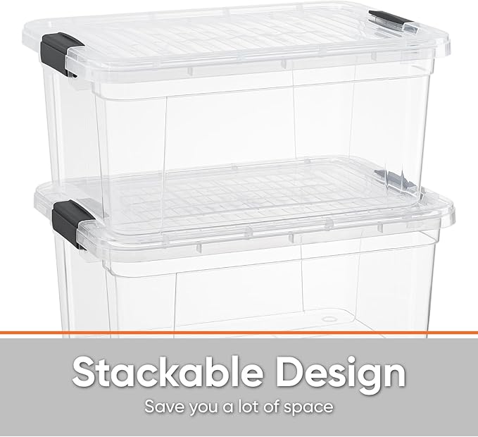 Superio Storage Bins with Lids- 3 Pack, 6.6 Qt Clear Boxes for Organizing, Stackable Plastic Containers- BPA Free, Non-Toxic, Odor Free, Organizer for Home, Office, Dorm