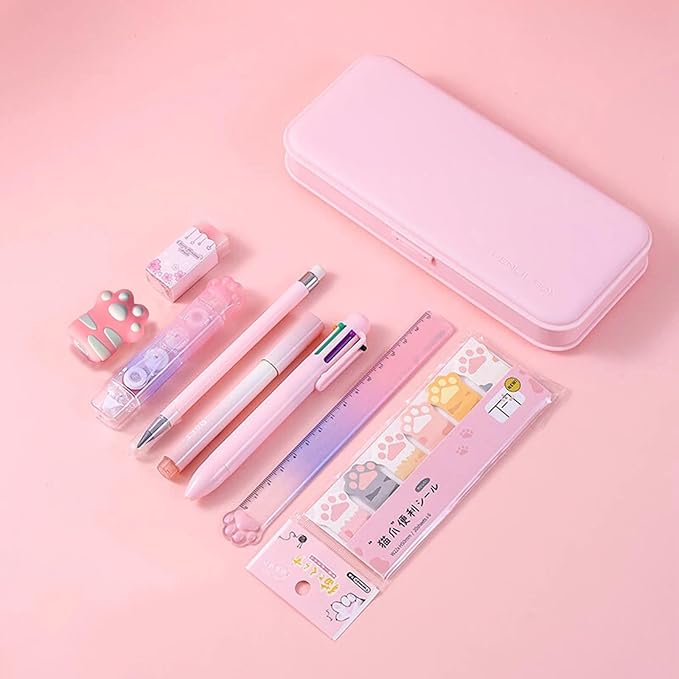 9+1 Pcs Pink Kawaii Stationery Set, Cute Cat Paw School Supplies, Japanese Style Office Student Best Gifts