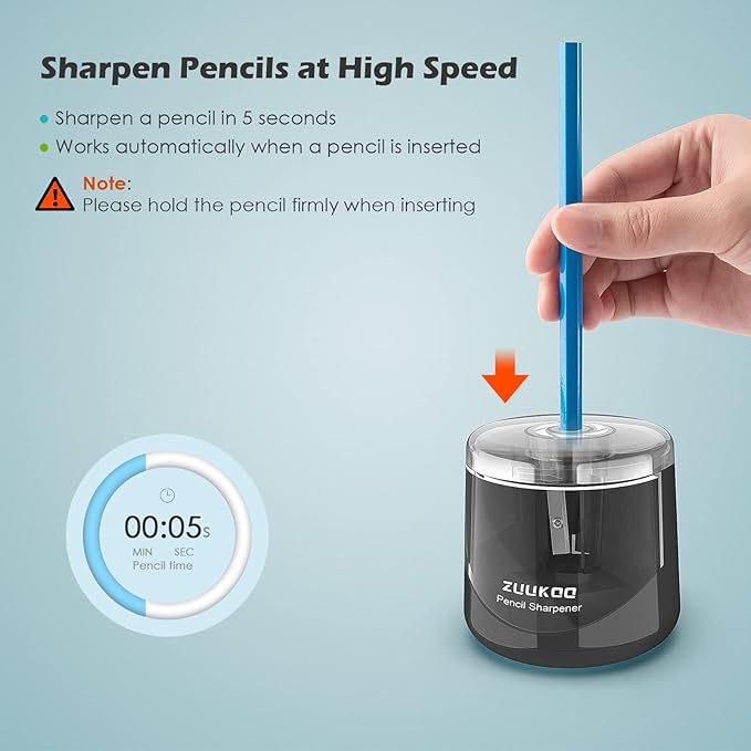 Electric Pencil Sharpeners, Battery Powered for Colored Pencils, High-Speed Operated Automatic & Manual Pencil Sharpener for Kids, Home School (Black)