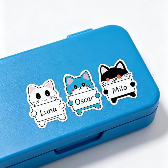 Name Label for Kids, Cat Name Tags Stickers for Classroom Hello My Name is Cute Personalized to Design Water Bottle, Lunch Box, Laptop, School Supplies, Camping, Cup, by HHSSALIN (90)