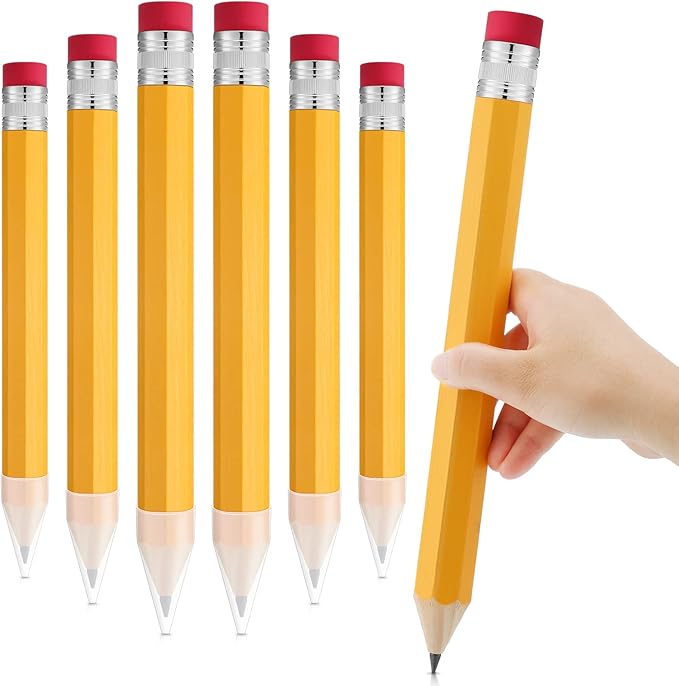 Leinuosen 6 Pcs Giant Pencils End of Year Gift 14 Inch Extra Large Wood Big Yellow Jumbo Novelty Funny Comically Pencil Props with Eraser for School Office Party Favors